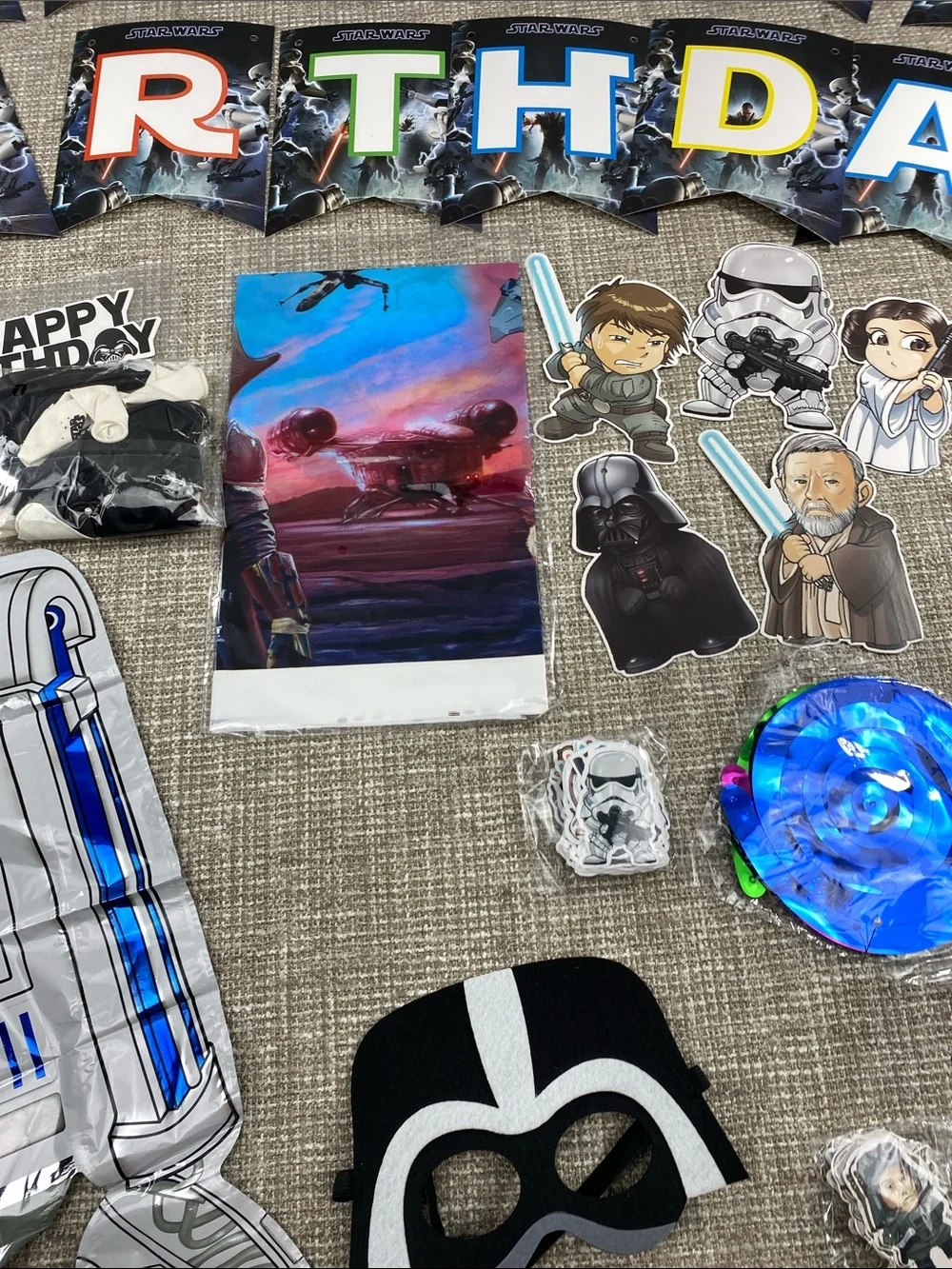 Star Wars Blue & Multi-Color Birthday Banner and Character Cutouts party supp.